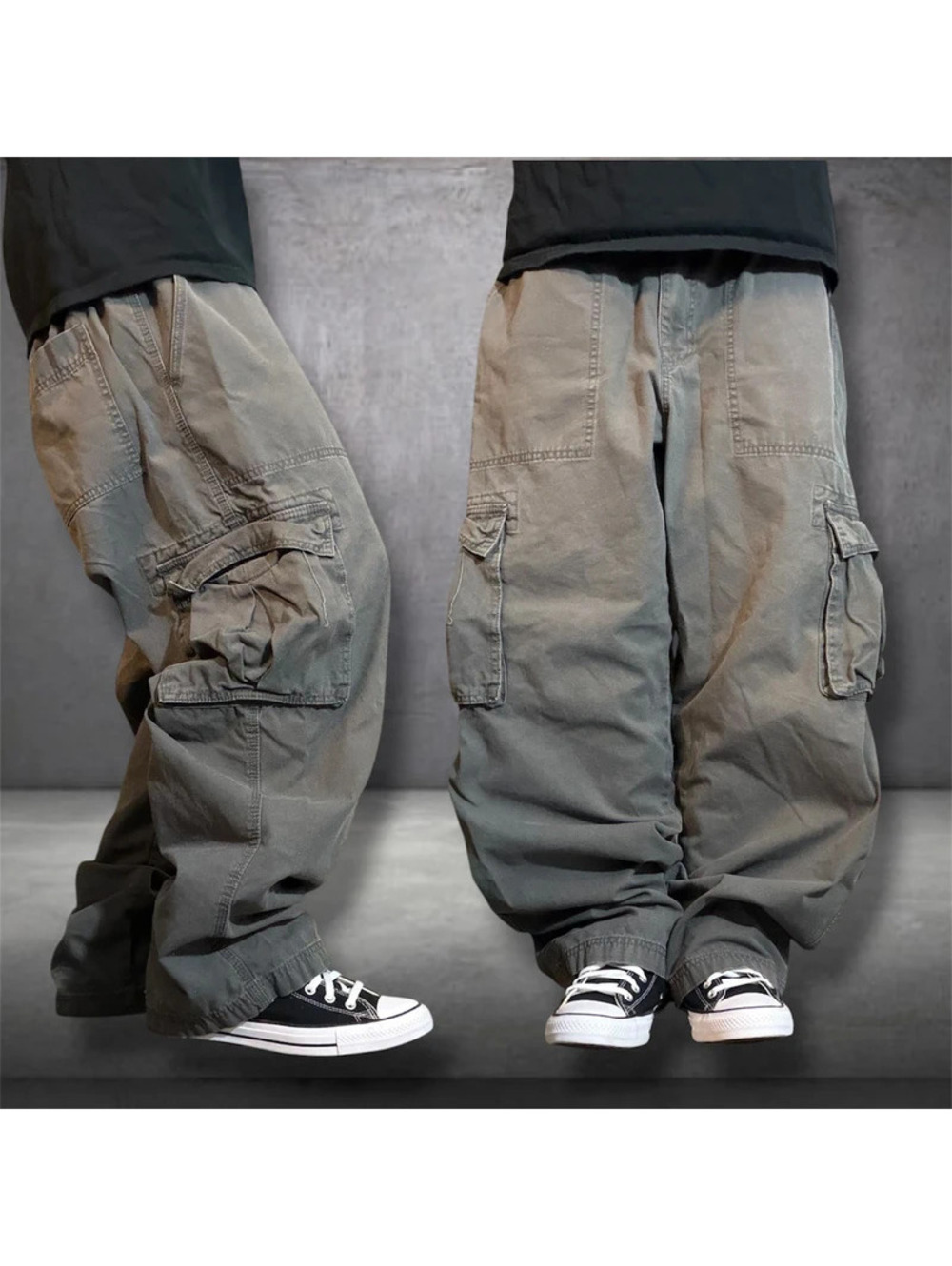 Baggy gray grunge RSQ cargo pants with drawstring